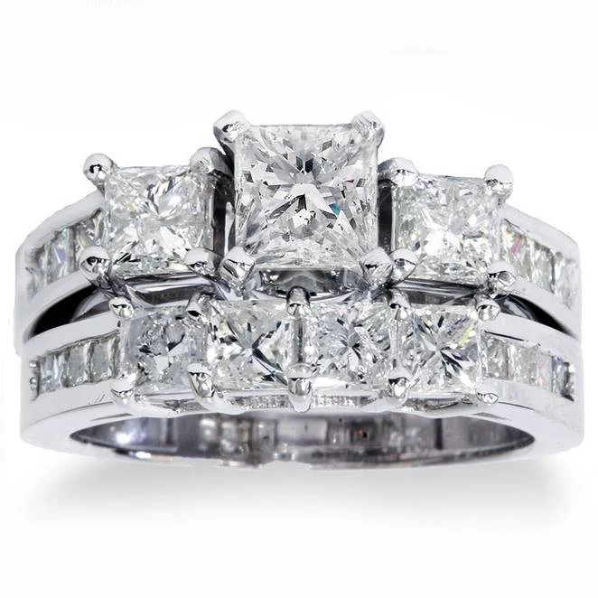 women diamond eternity bands -3 1/2ct Princess Cut Diamond Engagement Ring Wedding Set 14K White Gold