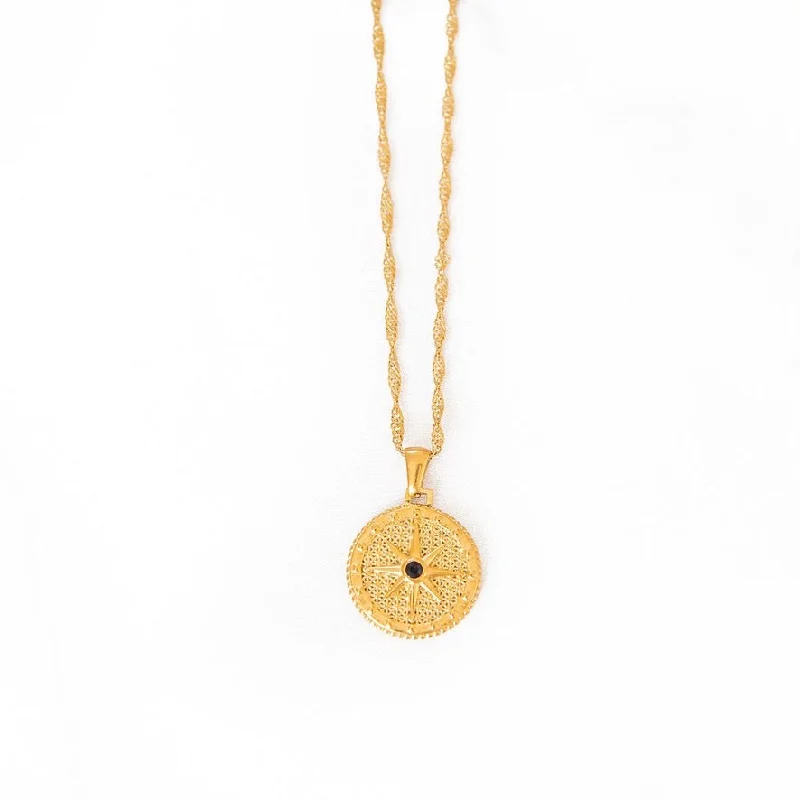 women pearl necklaces -Compass Medallion Necklace