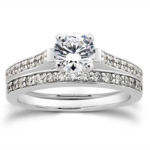 women oval-cut engagement rings -1/2ct Diamond Engagement Matching Wedding 14K White Gold Ring Set