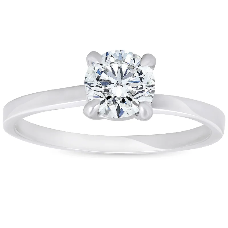 women birthstone engagement rings -3/4 ct Diamond Solitaire Engagement Ring Twist Band 14k White Gold