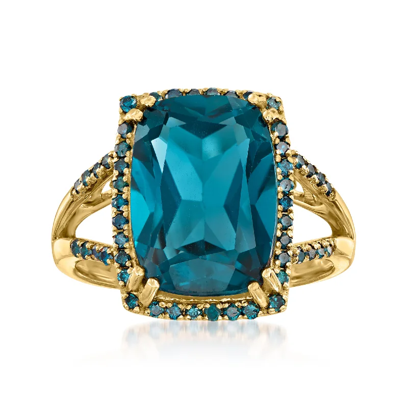 women ruby engagement rings -Ross-Simons London Blue Topaz and . Blue Diamond Ring in 14kt Yellow Gold