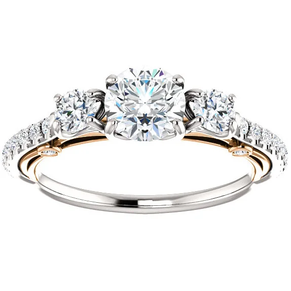 women vintage engagement ring sets -1 1/2ct Three Stone Diamond Engagement Ring Filigree Rose & White Gold 14k