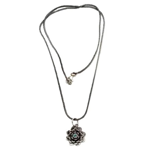 women sterling silver necklaces -Handmade Sterling Silver 'Sacred Blue Lotus' Blue Topaz Necklace (Indonesia)