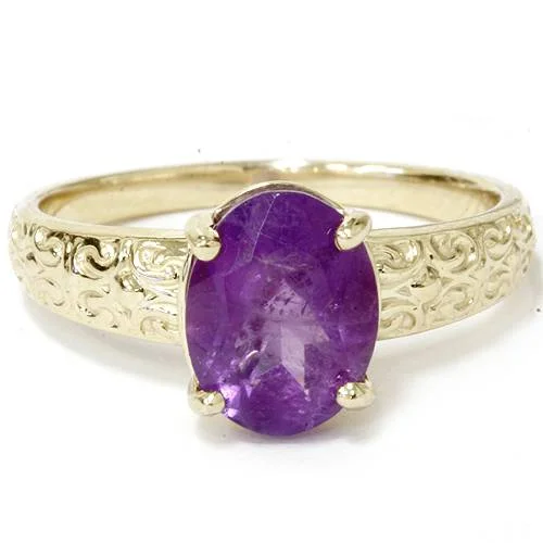 women vintage engagement ring sets -2ct Oval Amethyst Vintage Ring 14K Yellow Gold