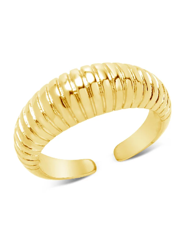 women delicate rings -Ribbed Open Bombe Ring