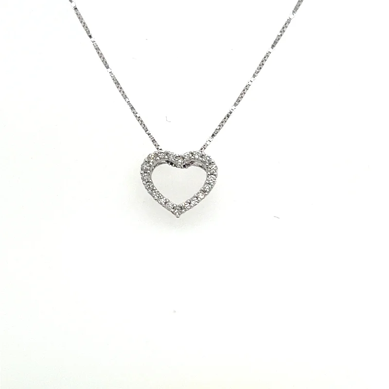 women short necklaces -14K White Gold Diamond Heart Necklace