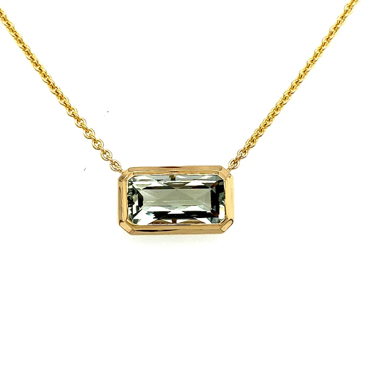 women engraved necklaces -14K Yellow Gold Green Amethyst Necklace