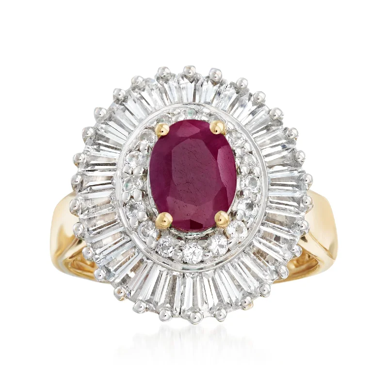 women antique engagement rings -Ross-Simons Ruby and White Topaz Ring in 18kt Gold Over Sterling