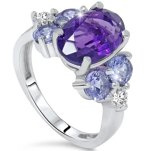 women personalized wedding rings -7 1/3ct Amethyst Pastel Sapphire & Diamond Ring 14K White Gold