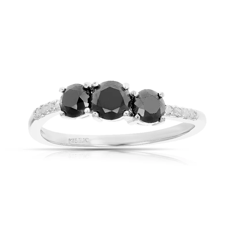 women custom-designed engagement rings -1 cttw 3 Stone Black and White Diamond Ring with Twist in .925 Sterling Silver