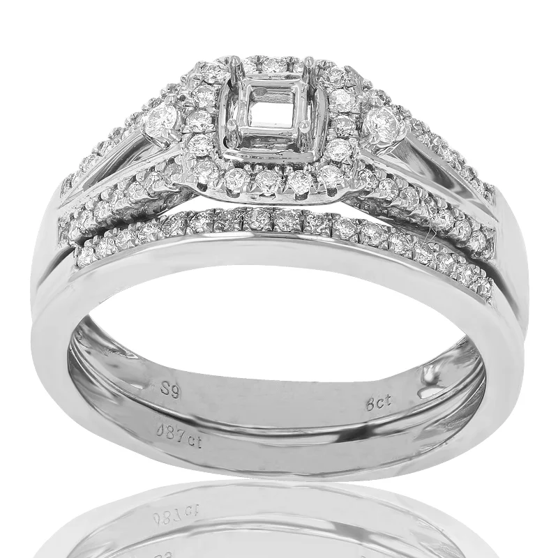 women luxurious platinum engagement rings -1/3 cttw Diamond Semi Mount Bridal Set with Center Princess Silver