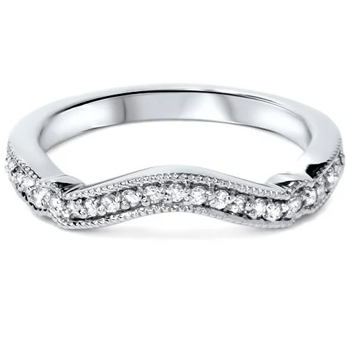 women three-stone engagement rings -1/6ct Curved Diamond Wedding Ring 14k White Gold