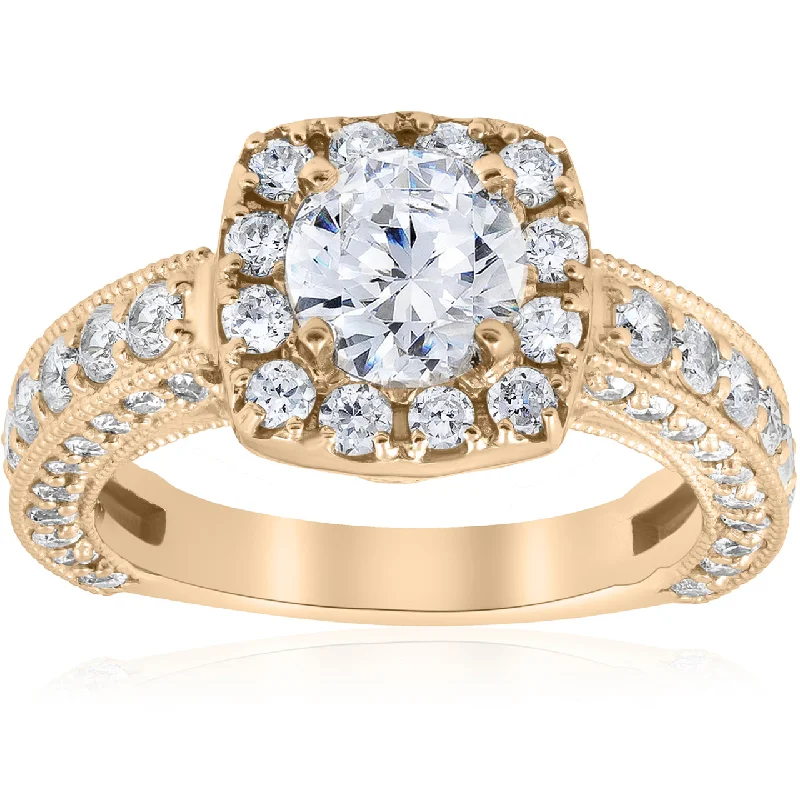 women luxurious engagement rings -2 1/2ct Round Cut Diamond Engagement Ring Cushion Halo 14k Yellow Gold