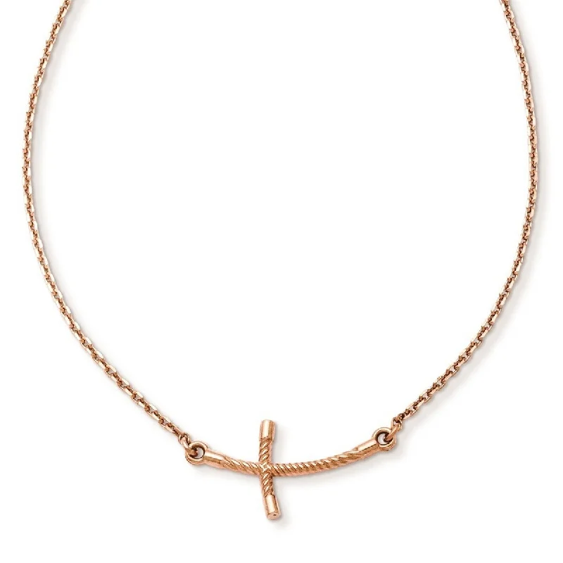 women chic choker necklaces -Curata 14k Yellow , Rose or White Gold Small Sideways Curved Twist Cross Necklace, 19"