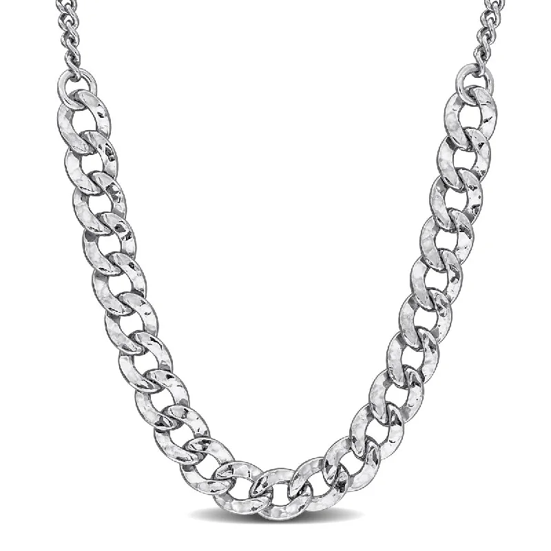 women elegant necklaces -Miadora 2.5mm Curb 6.3mm Hammered Curb Link Chain Necklace in Sterling Silver