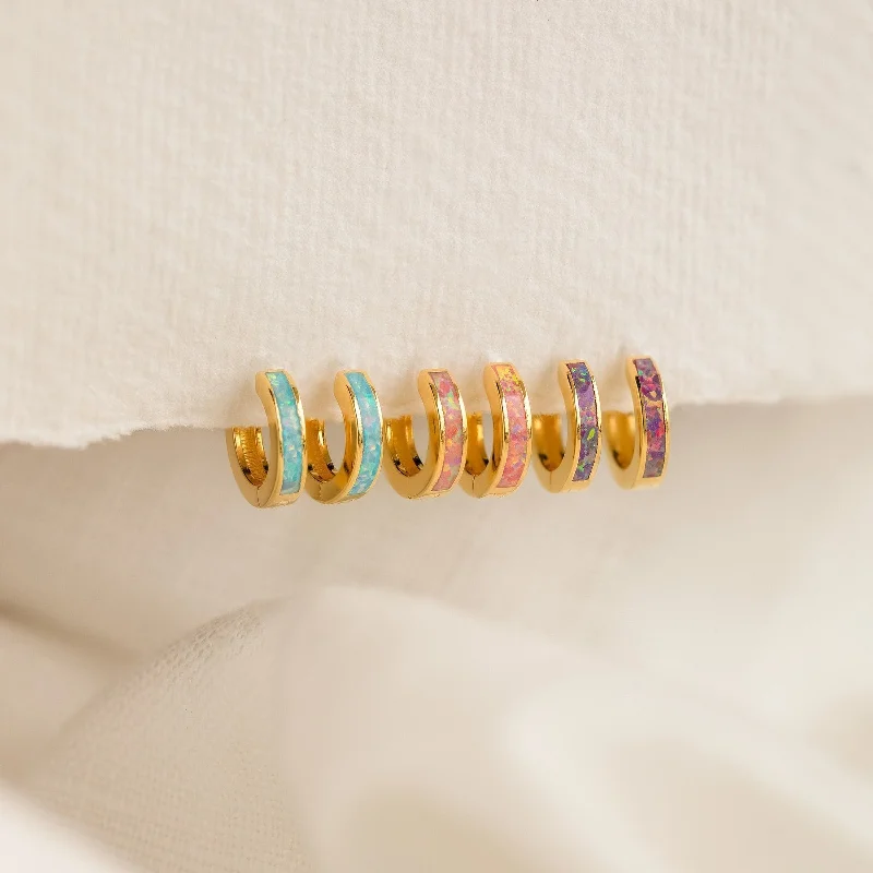 women designer hoop earrings -Pastel Opal Inlay Huggies