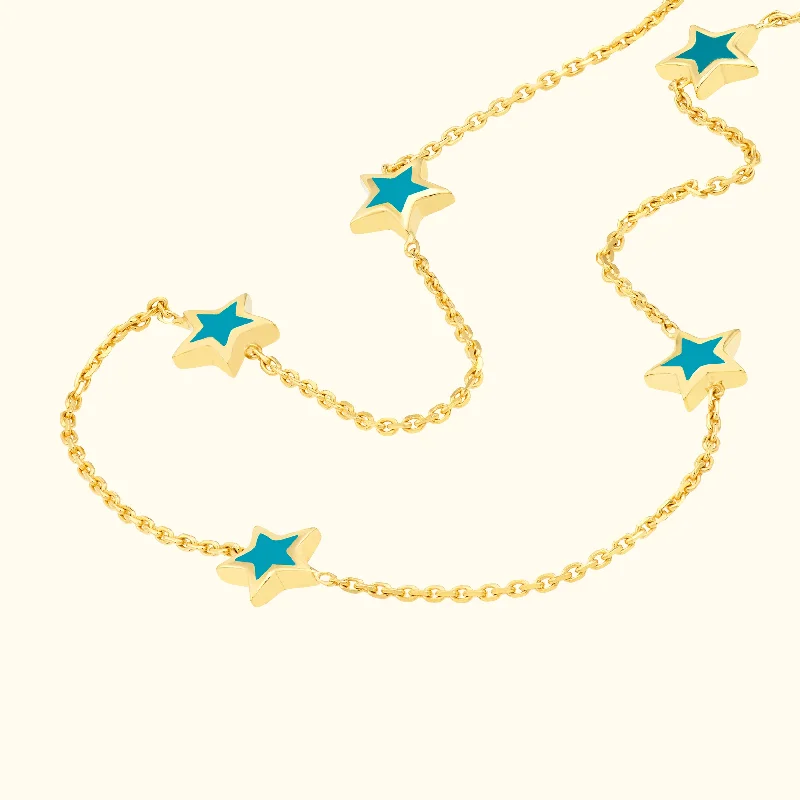 women geometric chain necklaces -Teal Enamel Mini Star Necklace