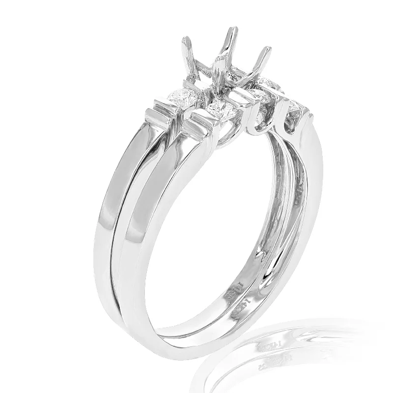 women halo engagement rings -1/4 cttw Semi Mount Diamond Wedding Bridal Set 14K White Gold Round