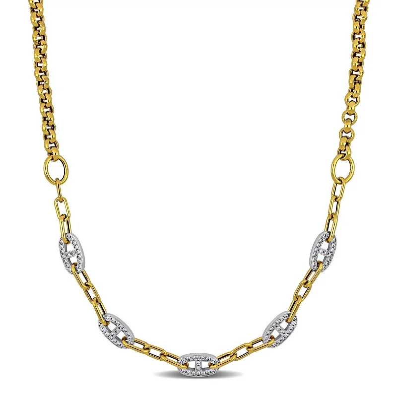 women luxury designer necklaces -Miadora 1ct TGW Cubic Zirconia Rolo Oval Rectangle Link Necklace in 14k Two-Tone Gold