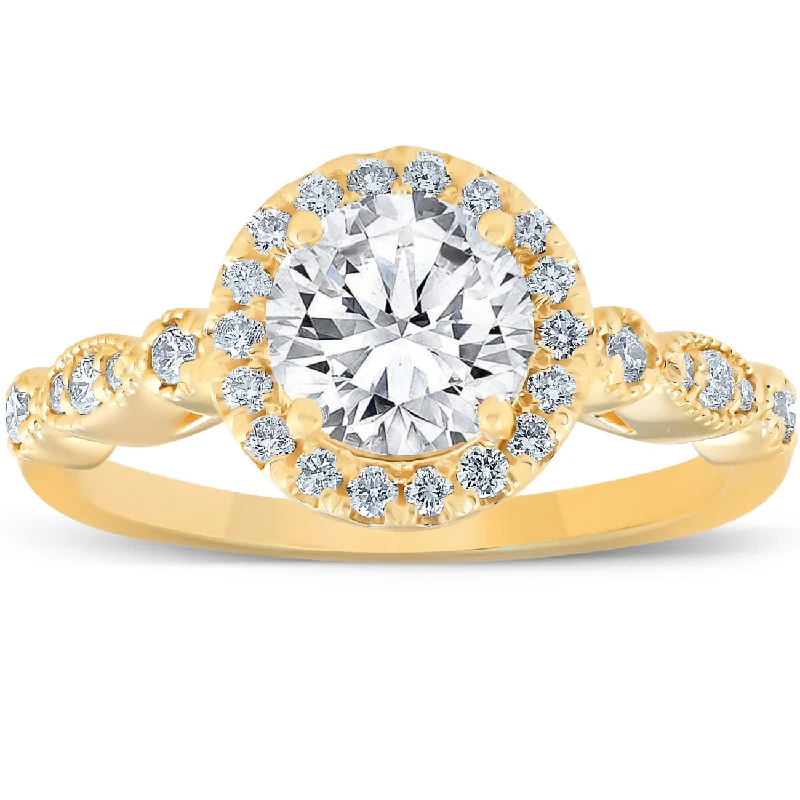 women wedding and engagement rings -1 3/4 Ct Diamond Engagement Ring 14k Yellow Gold Halo Enhanced