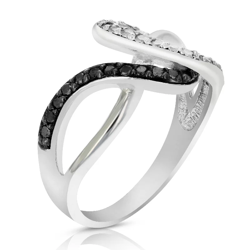 women engagement rings with diamonds -0.45 cttw Black and White Diamond Wave Ring .925 Sterling Silver Rhodium