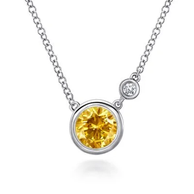 women vintage pendant necklaces -Sterling Silver Citrine and Diamond Pendant Necklace