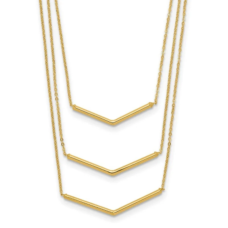 women affordable necklaces -Curata 14k Yellow Gold Polished 3 Strand Drop Chevron Bar Necklace, 16+2"