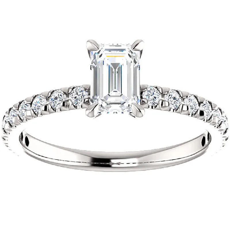 women gemstone engagement rings -1 1/2 Ct Emerald Cut Diamond Engagement Ring 14k White Gold