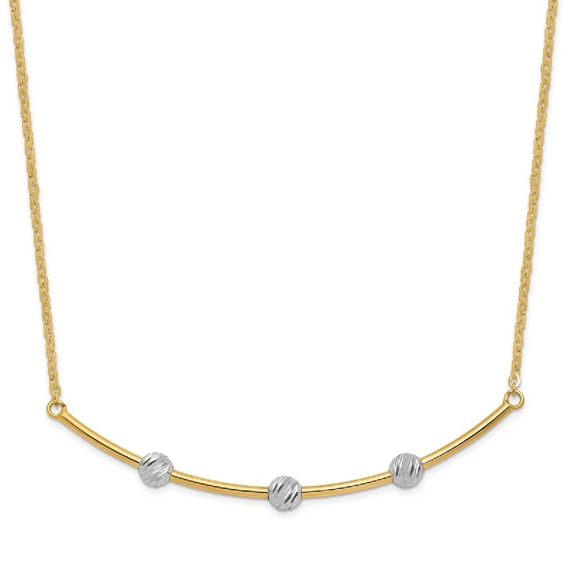 women timeless necklaces -Curata 14k Italian Two tone Gold Textured Bead Curved Bar Necklace (4mm x 55mm), 18"