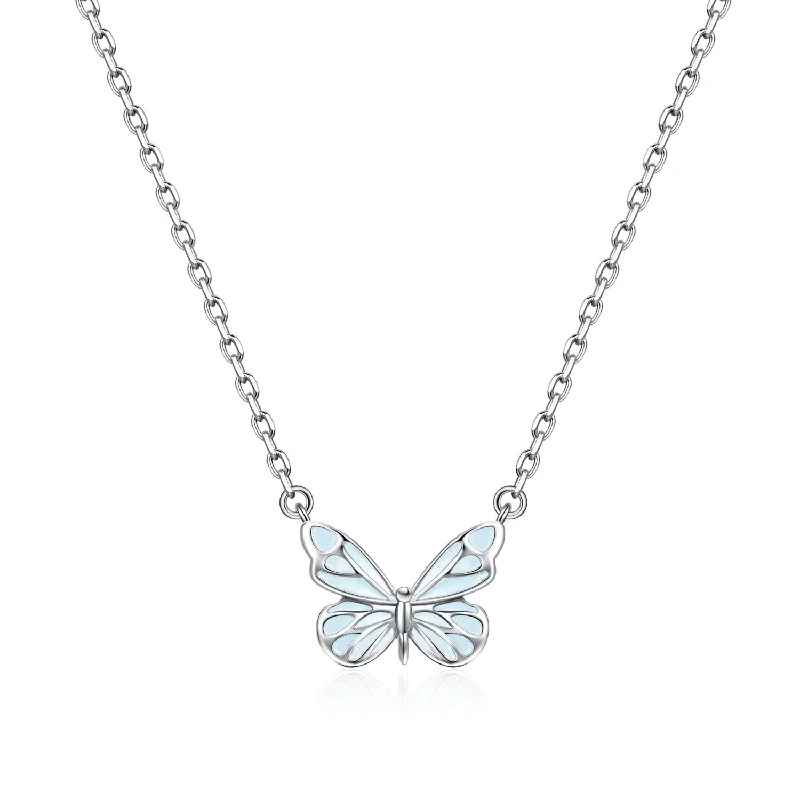 women sapphire necklaces -FANCIME "Starlight Butterfly" Luminous Enamel Sterling Silver Necklace