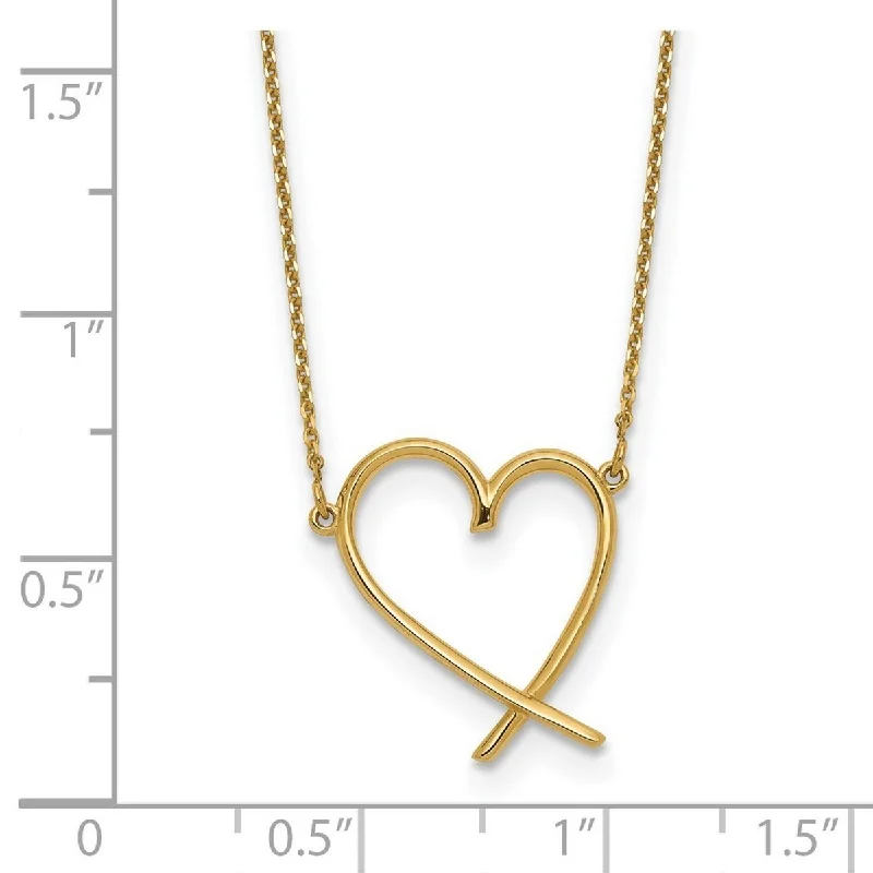 women geometric necklaces -Curata 14k Yellow Gold Polished Open Heart Necklace, 16+2"