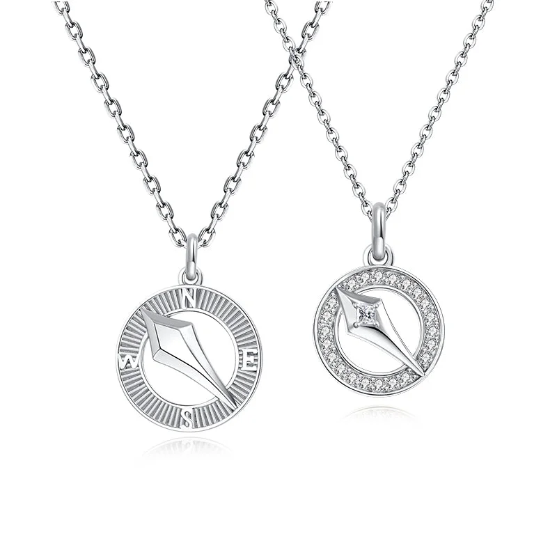 women statement necklaces -FANCIME "Journey Together" Matching Sterling Silver Circle Necklaces