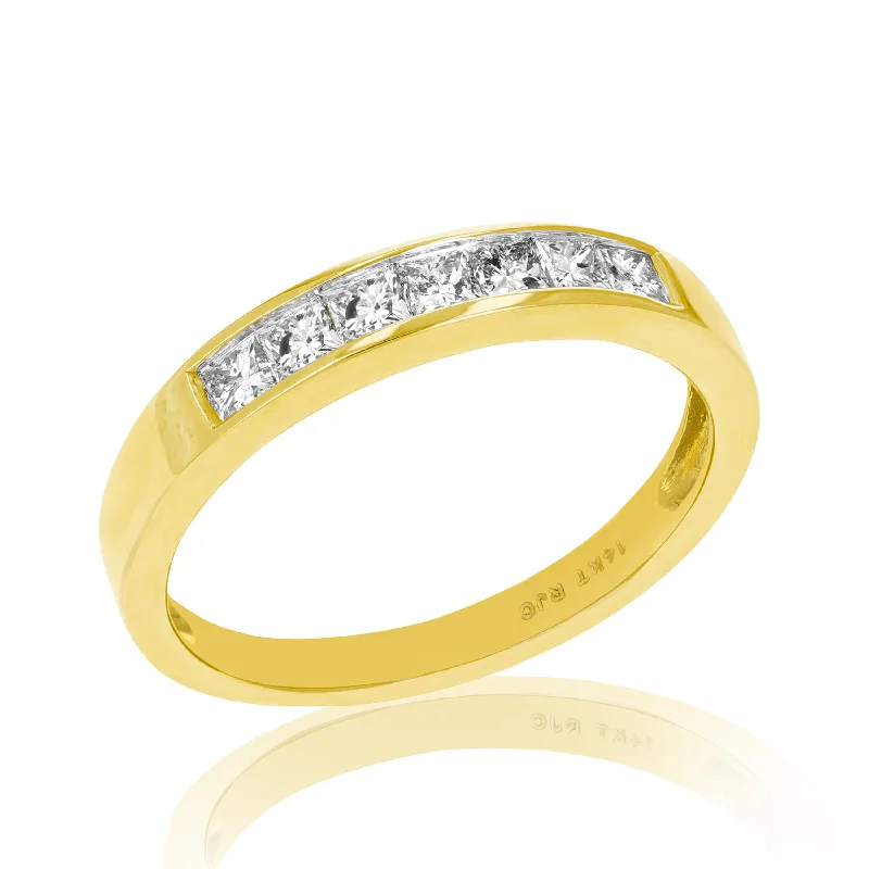 women matching engagement rings -1/2 cttw Princess Diamond Wedding Band 14K Yellow Gold 7 Stones Channel