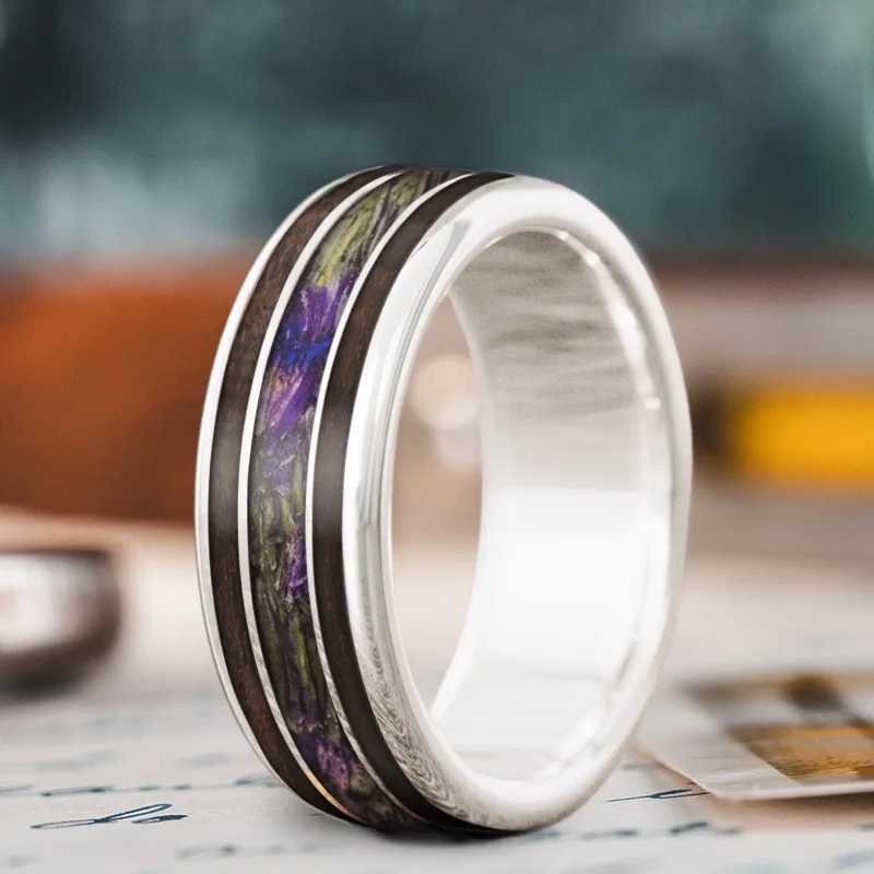 women stacked wedding rings -Custom Design - 3-Inlay Wide Center sfShO3ZISYC6Jx6xI6UEVTI0