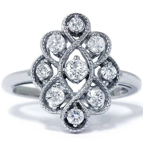 women creative engagement rings -5/8ct Vintage Style Diamond Ring 14K White Gold