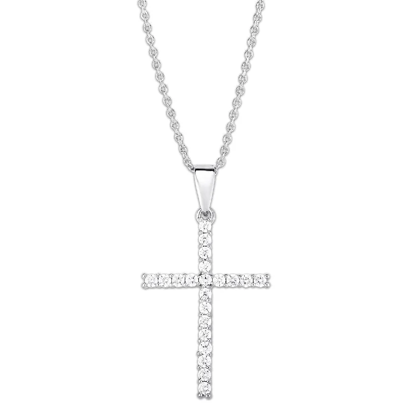 women eco-friendly necklaces -Cubic Zirconia Cross Silver Plated Pendant Necklace