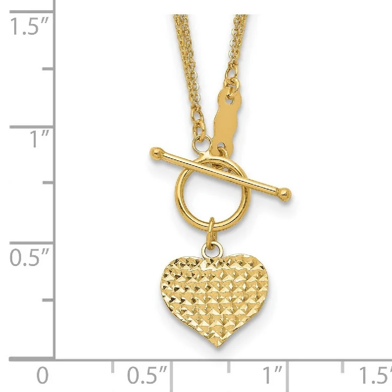 women chic necklaces -Curata 14k Yellow Gold Polished 3 strand Sparkle Cut Love Heart Toggle Necklace, 18"