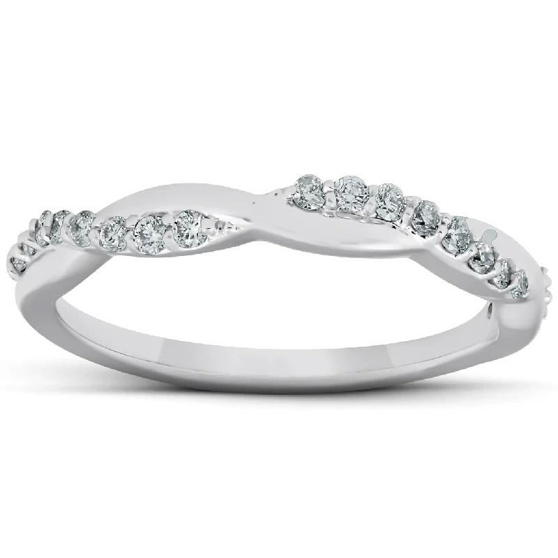 women heirloom engagement rings -1/5Ct Diamond Infinity Wedding Ring Womens 14k White Gold Interwoven Stack Band