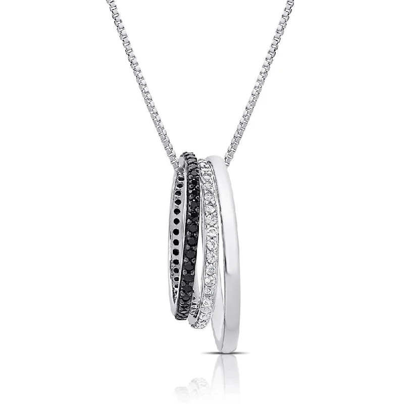 women anniversary necklaces -Dolce Giavonna Sterling Silver Black Spinel and White Zircon Open Circle Necklace