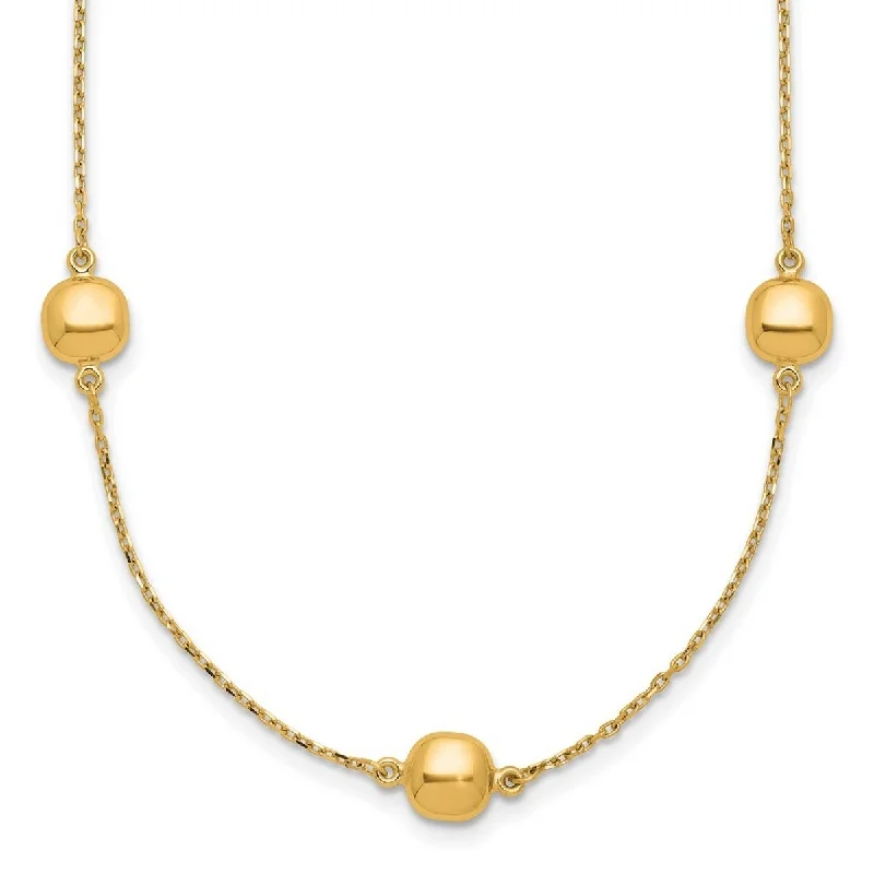 women birthstone necklaces -Curata 14k Yellow Gold Polished 5 Station Puffed Square Beads Necklace,16+2"