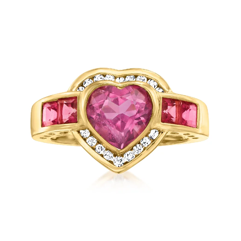 women exclusive engagement rings -Ross-Simons Pink Topaz and . Diamond Heart Ring in 18kt Gold Over Sterling