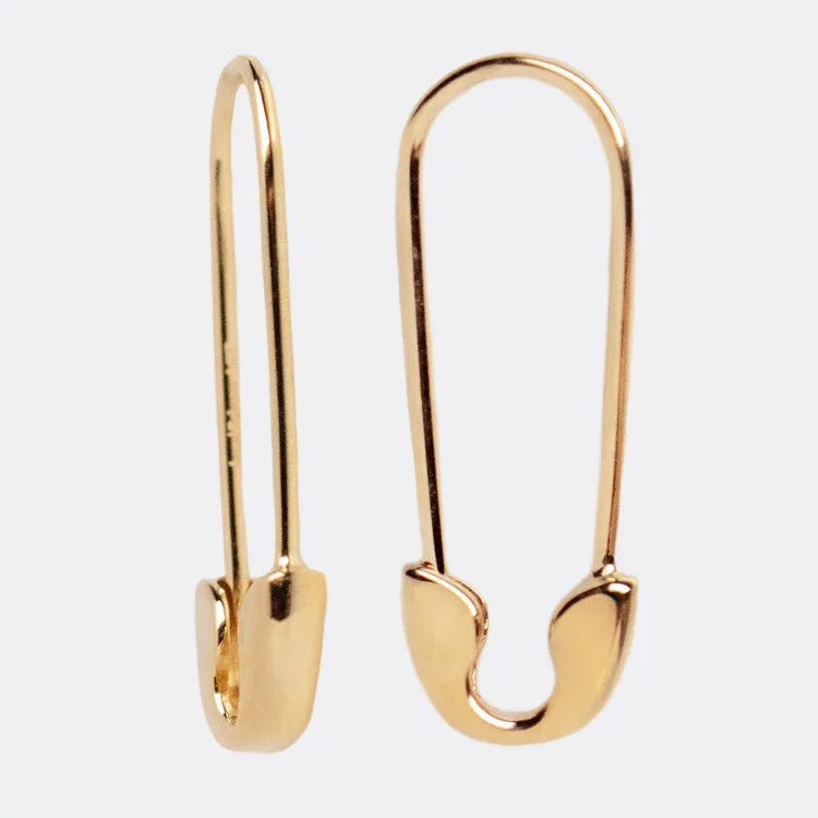 women heart-shaped earrings -Solid Gold Safety Pin Earrings