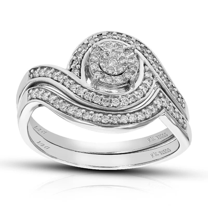 women personalized wedding rings -1/3 cttw Round Cut Lab Grown Diamond Bridal Set .925 Sterling Silver