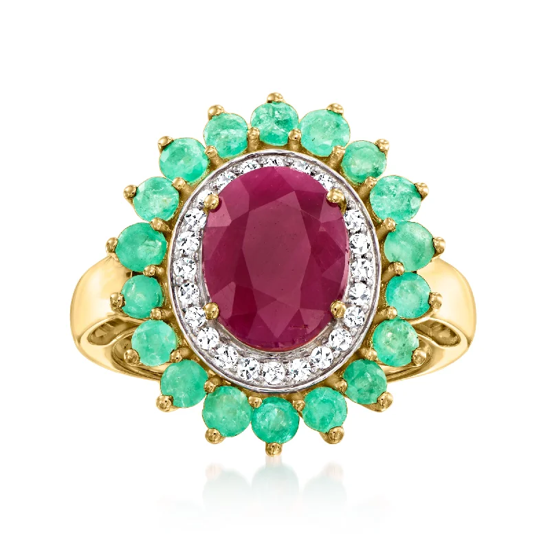 women bridal engagement rings -Ross-Simons Ruby Ring With Emeralds and . Diamonds in 14kt Yellow Gold