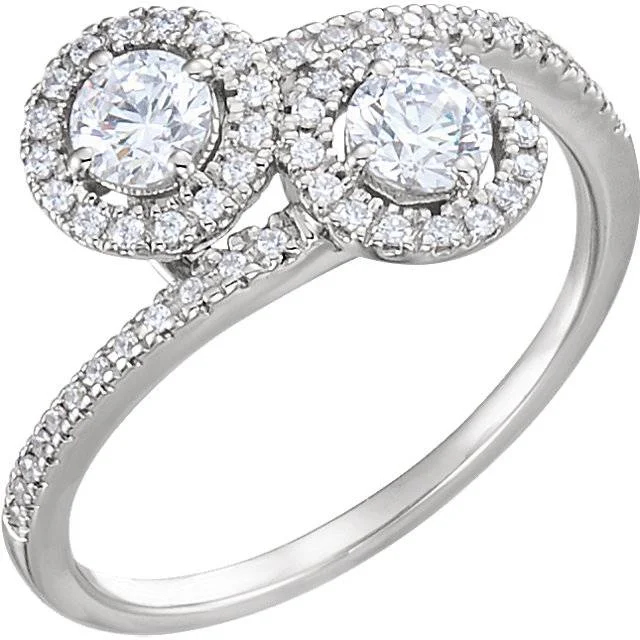 women custom engagement rings -1.00CT Two Stone Forever Us Diamond Halo Ring 14k White Gold