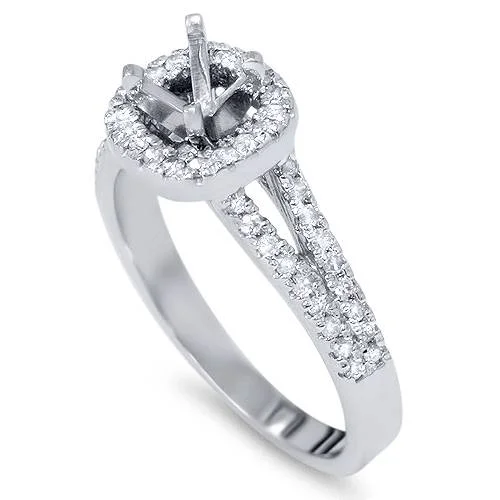 women vintage engagement rings -1/3ct Diamond Halo Ring 14K White Gold