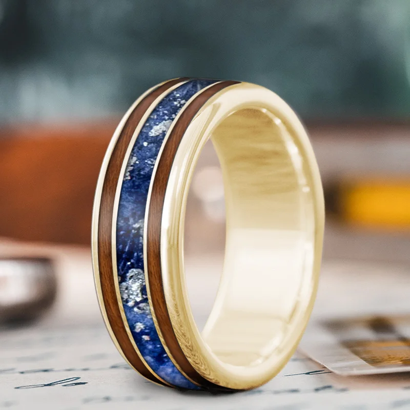 women high-quality rings -Custom Design - 3-Inlay Wide Center Ring yppc2QVGky5FELbcyKKo9qOJ