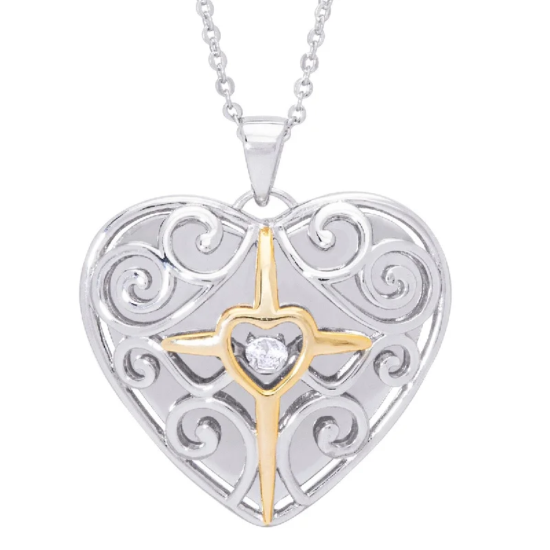 women pearl pendant necklaces -Finesque Silver Overlay Heart Necklace with Serenity Prayer Engraved