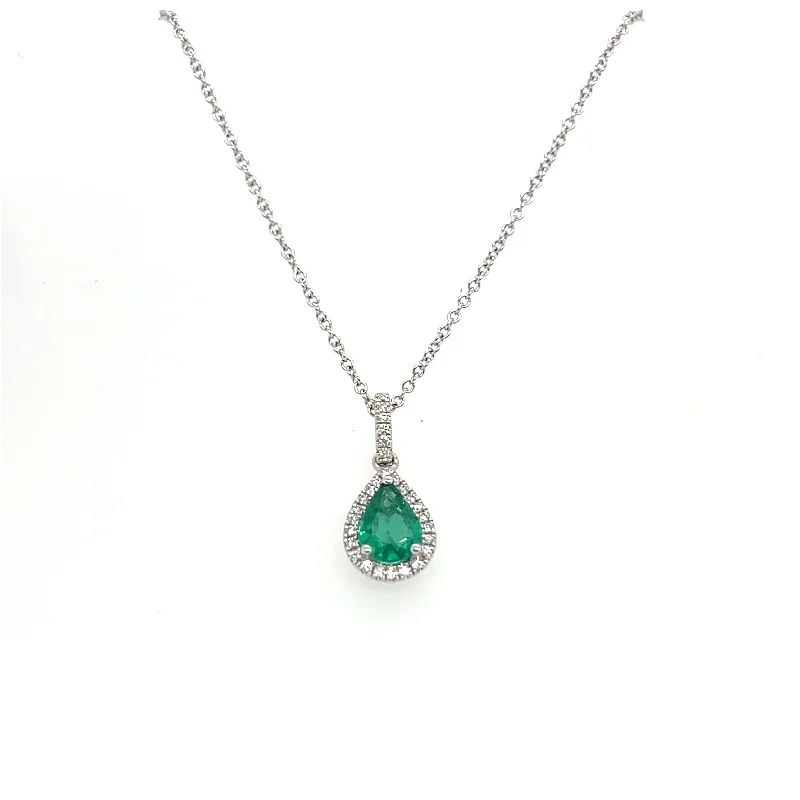 women moonstone necklaces -14K White Gold Emerald and Diamond Necklace