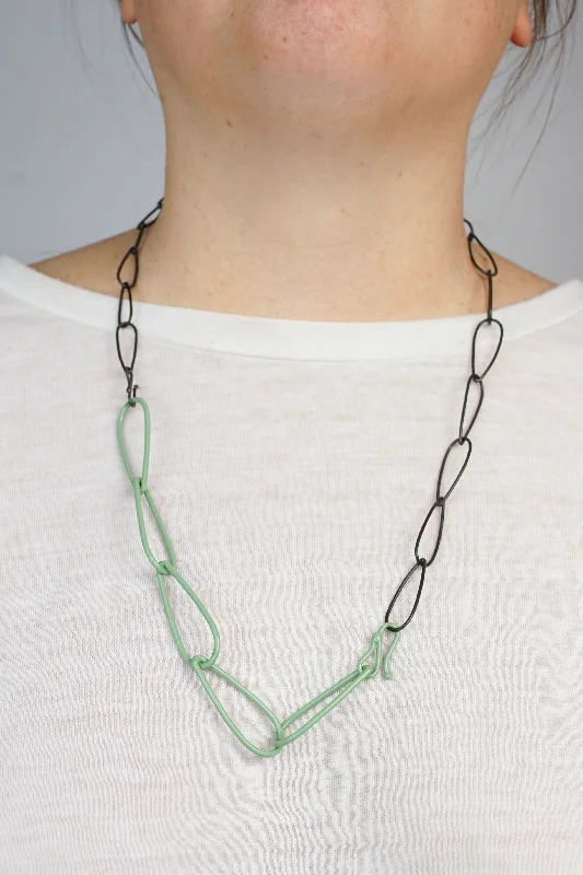 women pearl pendant necklaces -Modular Necklace in Steel and Pale Green